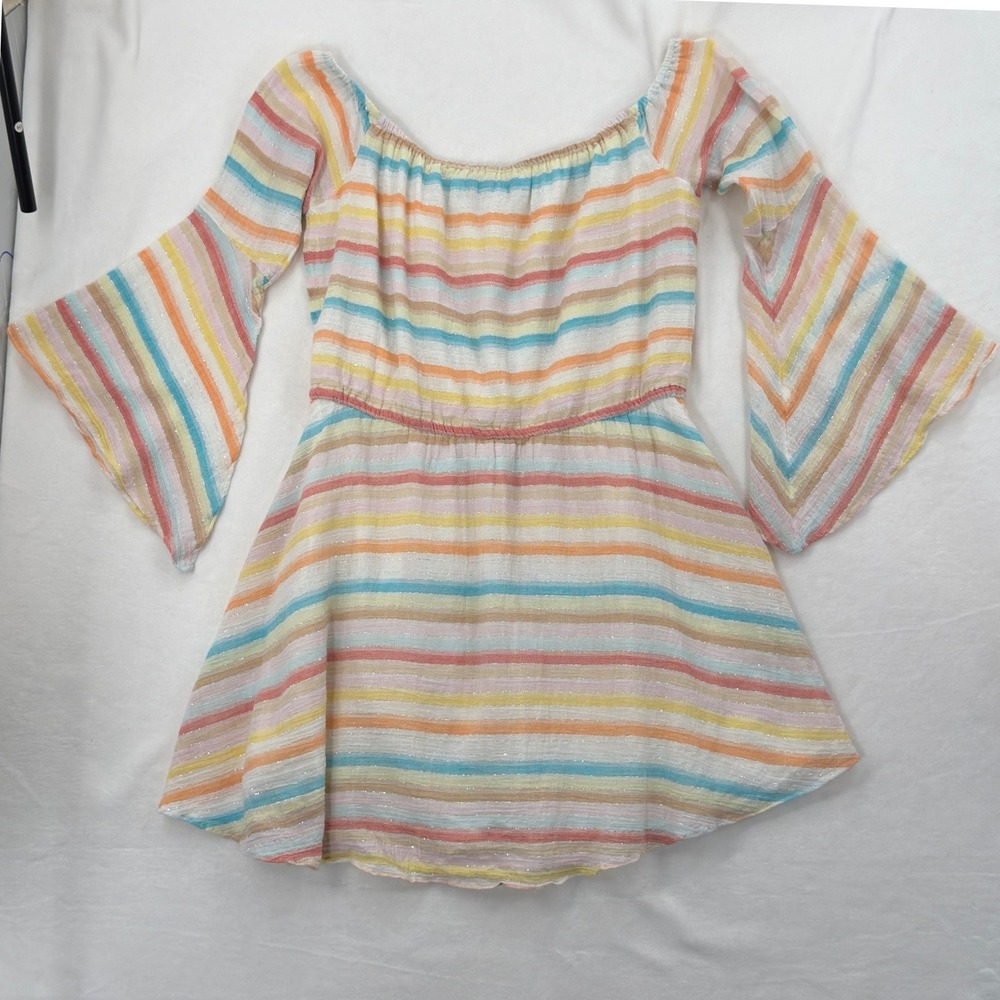 Lovers & Friends Stay Dress XL Spring Rainbow Mini Off the Shoulder Summer Cute - Picture 3 of 10